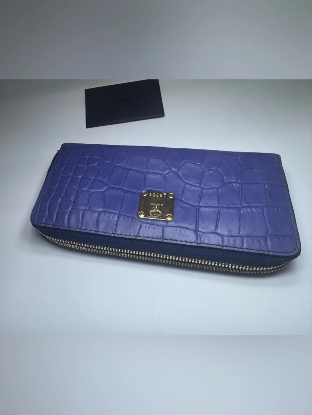 MCM Long Wallet Zip Blue Croc Leather Gold Hardware Continental Wallet Authentic - Picture 4 of 14